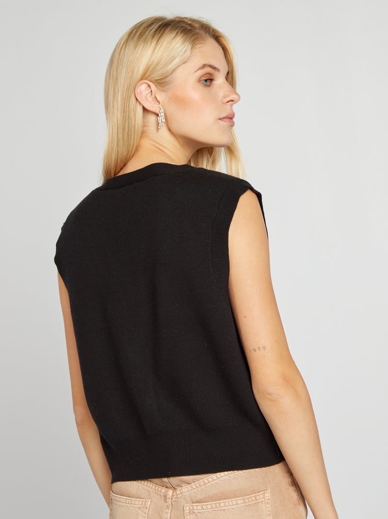 Mouwloos vest met V-hals zwart - Kiabi