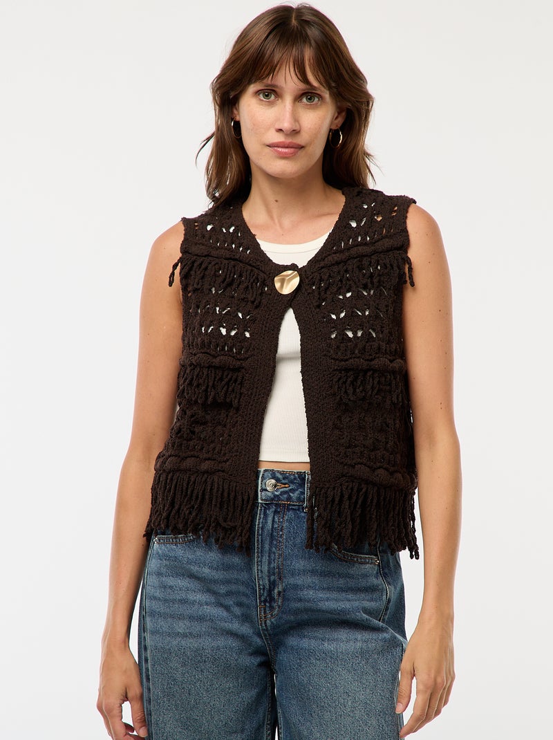 Mouwloos vestje met franjes bruin - Kiabi