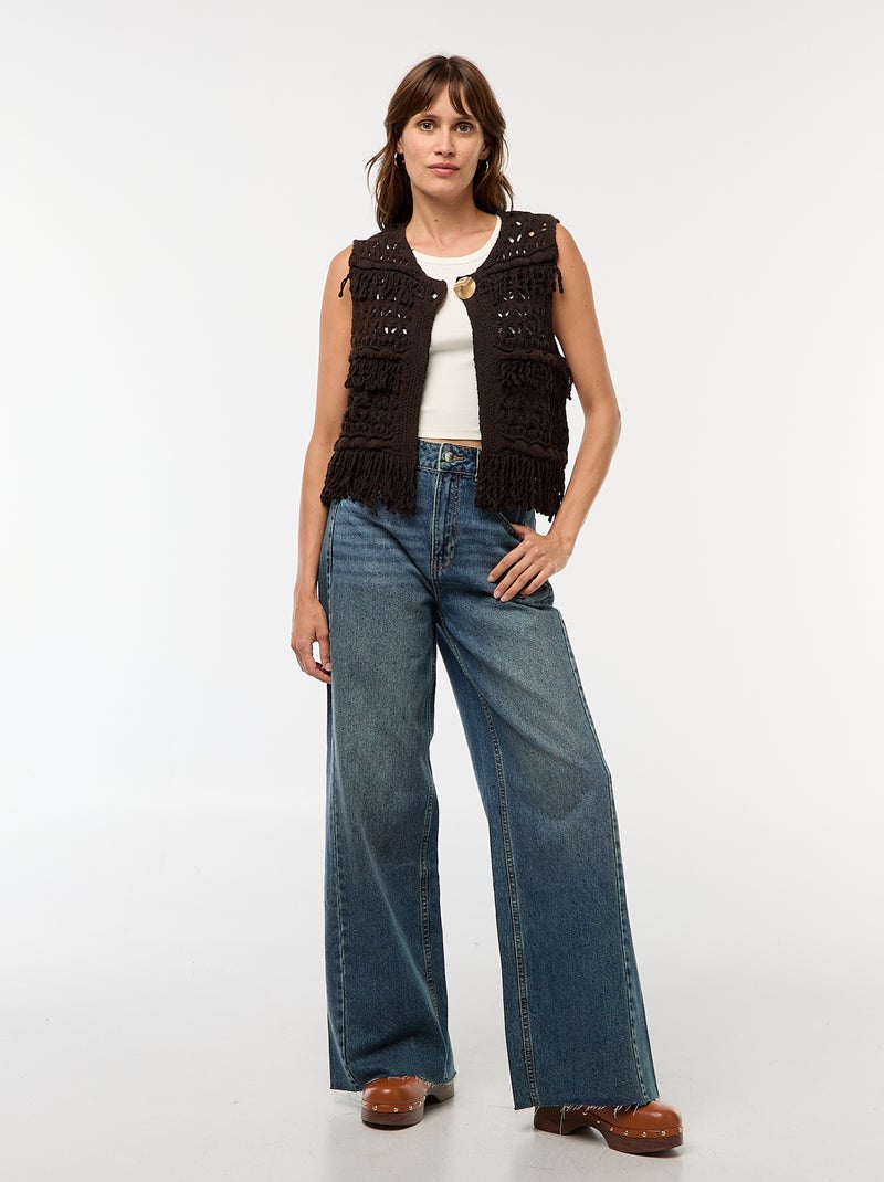 Mouwloos vestje met franjes bruin - Kiabi