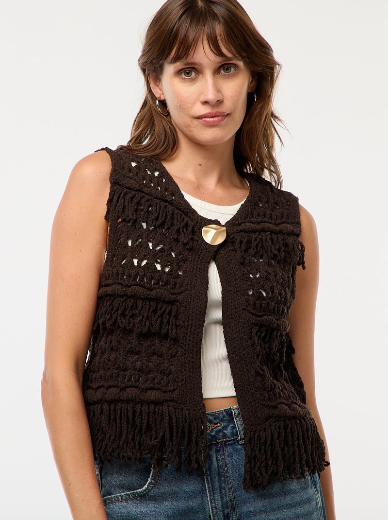 Mouwloos vestje met franjes bruin - Kiabi