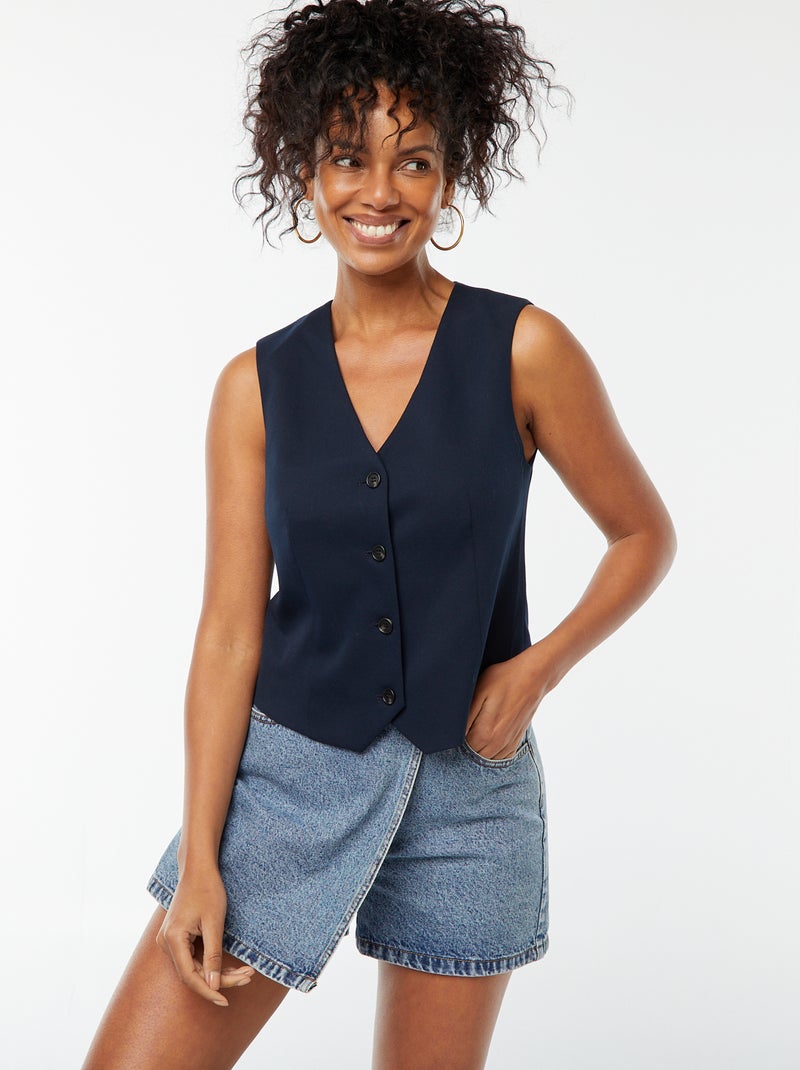 Mouwloos vestje met knopen Blauw - Kiabi