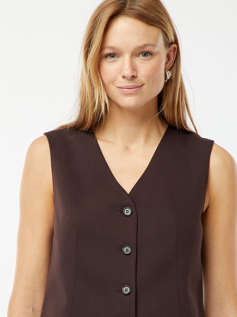 Mouwloos vestje met knopen bruin - Kiabi