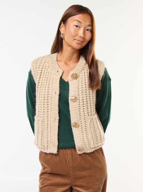 Mouwloos vestje met knopen met gehamerd siereffect - Kiabi