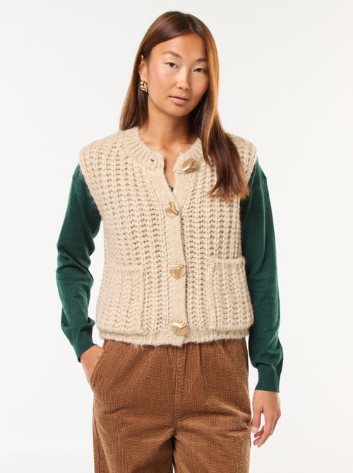 Mouwloos vestje met knopen met gehamerd siereffect - Kiabi