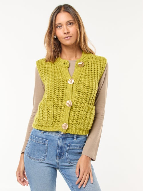 Mouwloos vestje met knopen met gehamerd siereffect - Kiabi