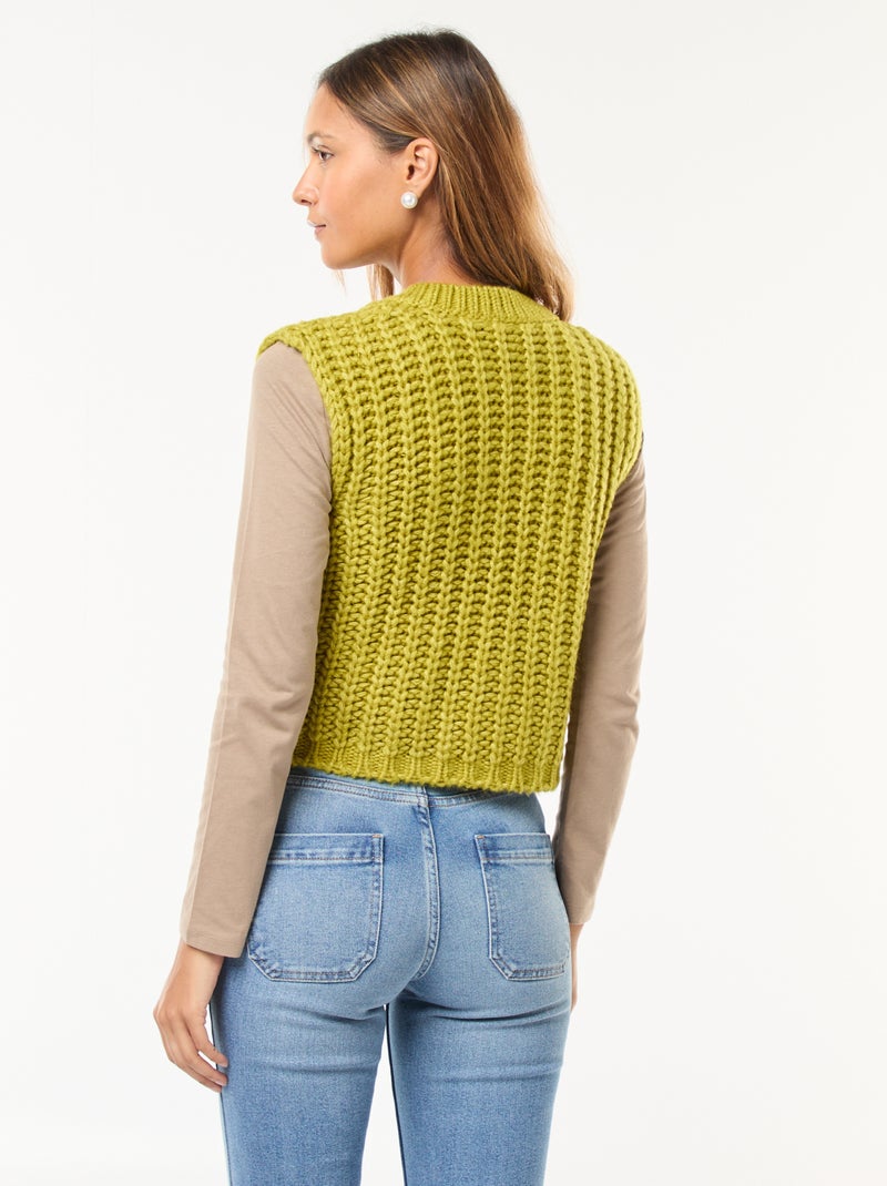 Mouwloos vestje met knopen met gehamerd siereffect Groen - Kiabi