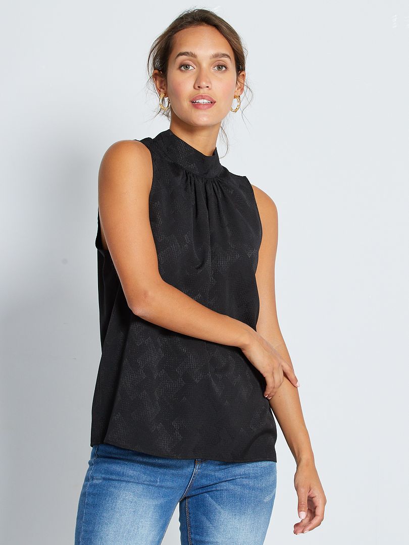 Mouwloze blouse met opstaande kraag zwart - Kiabi