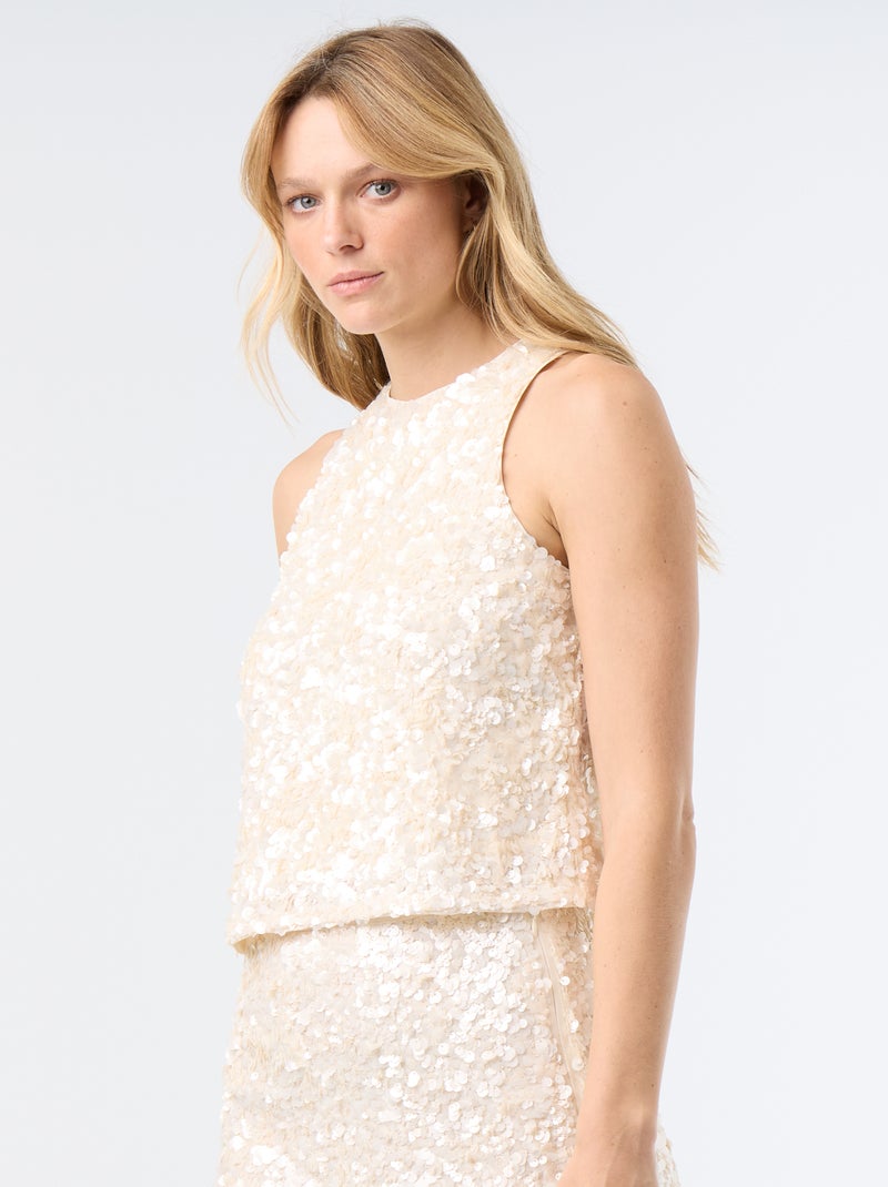 Mouwloze blouse met pailletten Biege - Kiabi