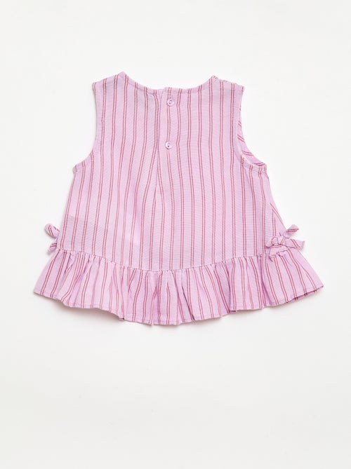 Mouwloze blouse met ruches en strikjes - Kiabi
