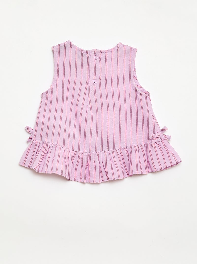Mouwloze blouse met ruches en strikjes Paars - Kiabi
