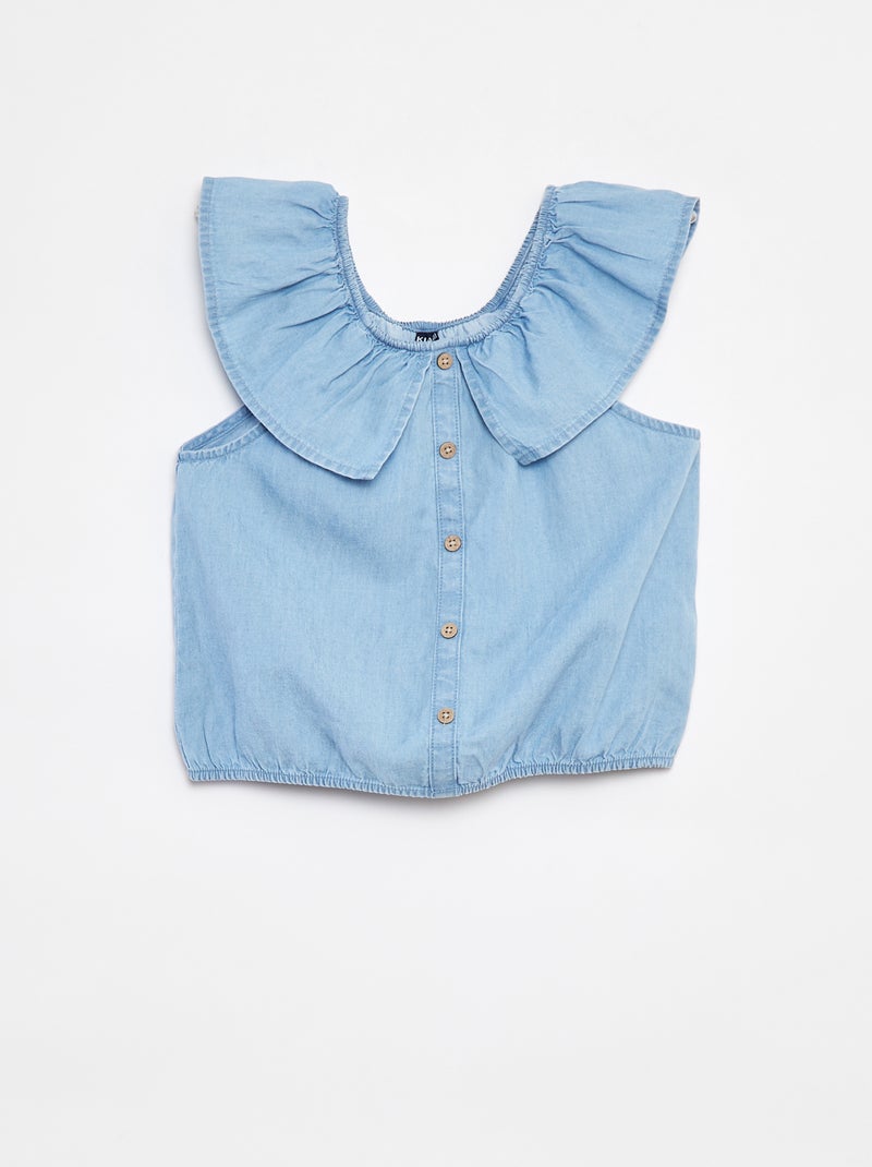 Mouwloze blouse met ruches langs de hals BLAUW - Kiabi