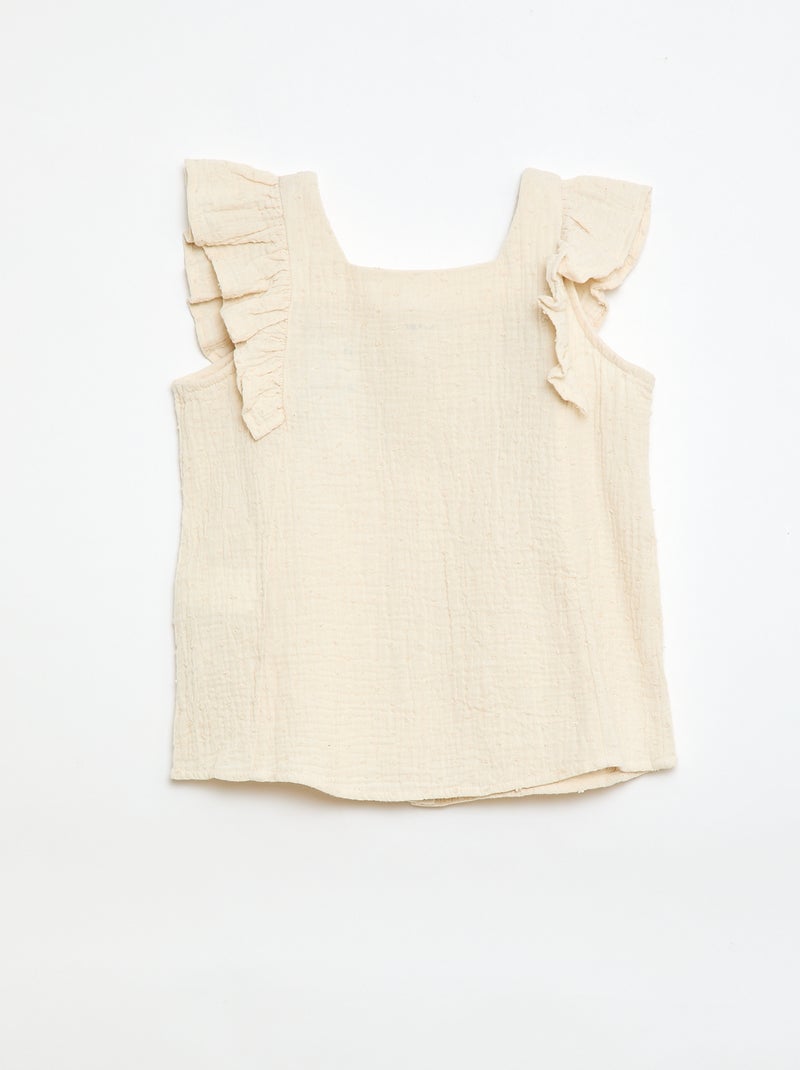 Mouwloze blouse van dubbel katoengaas Wit - Kiabi
