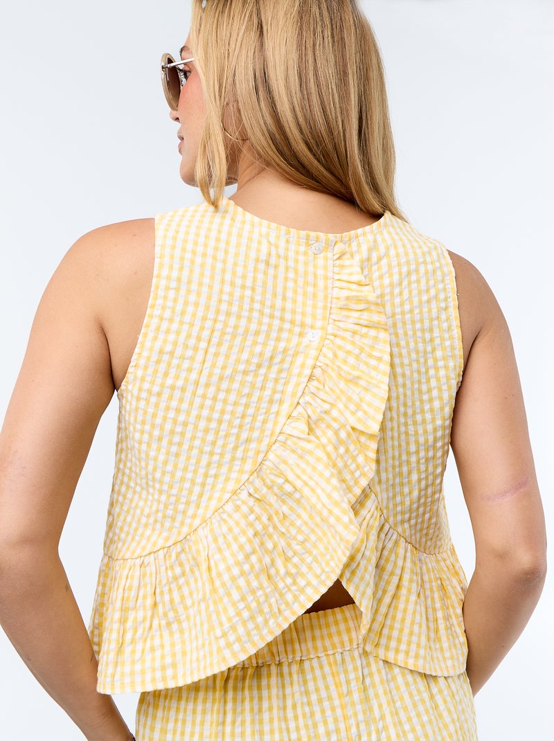 Mouwloze blouse van gewafelde stof Geel - Kiabi