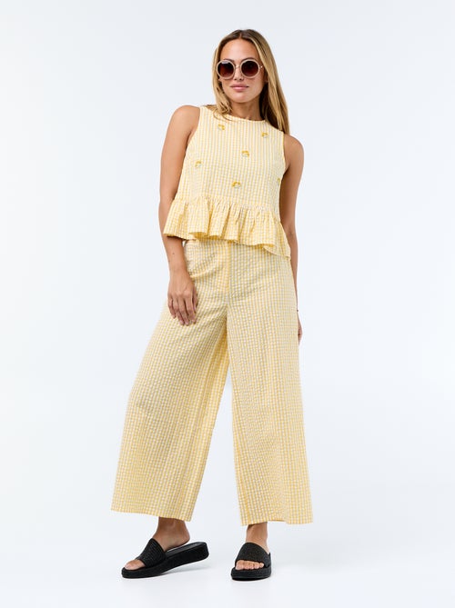 Mouwloze blouse van gewafelde stof - Kiabi