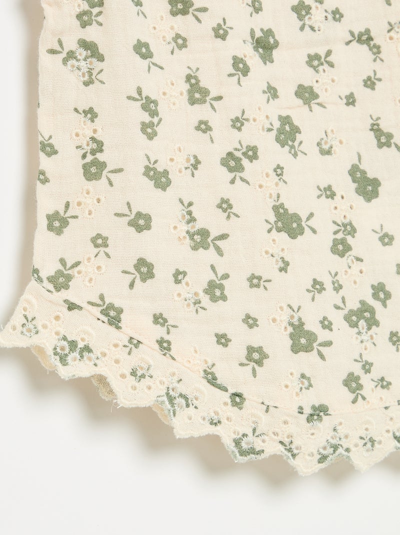 Mouwloze blouse van katoenen gaas met broderie anglaise Biege - Kiabi