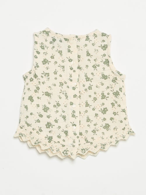 Mouwloze blouse van katoenen gaas met broderie anglaise - Kiabi