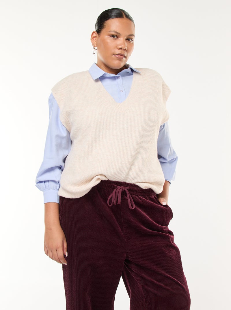 Mouwloze, effen trui van tricot Biege - Kiabi