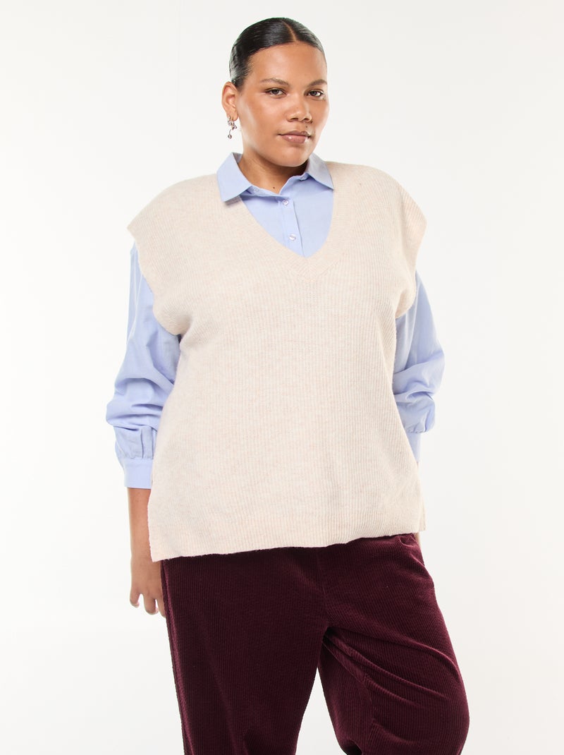 Mouwloze, effen trui van tricot Biege - Kiabi