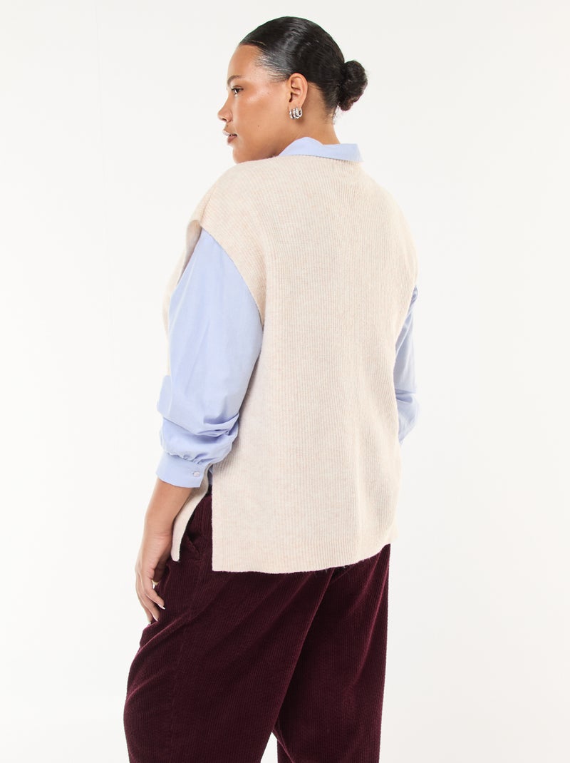 Mouwloze, effen trui van tricot Biege - Kiabi