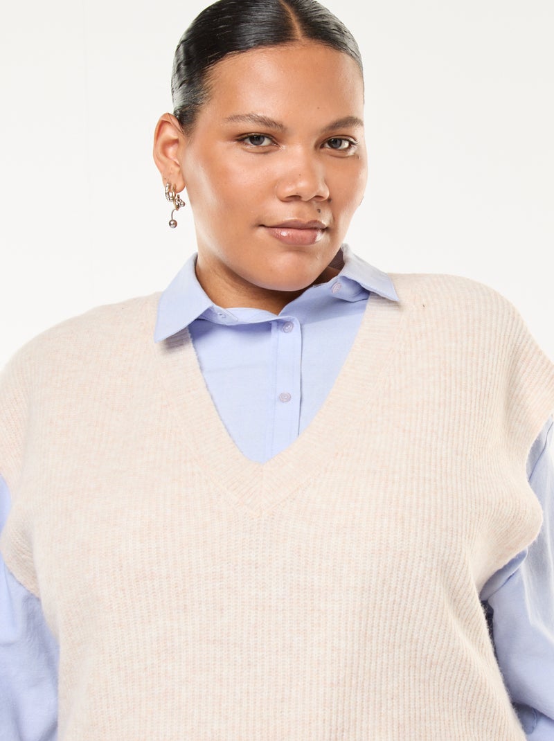 Mouwloze, effen trui van tricot Biege - Kiabi