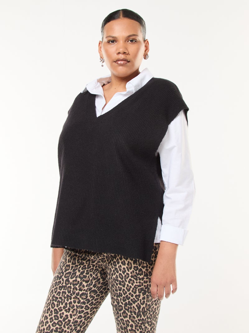 Mouwloze, effen trui van tricot Bruin - Kiabi