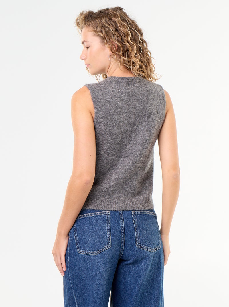 Mouwloze effen trui van warme tricot Grijs - Kiabi