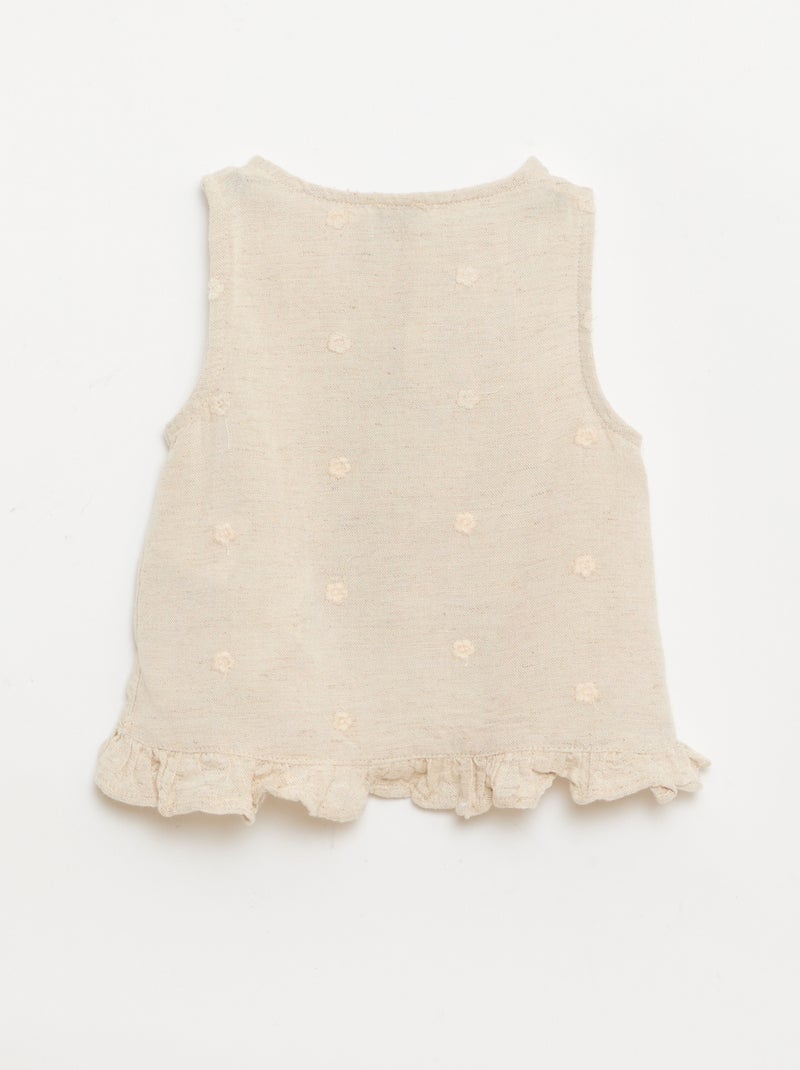 Mouwloze geborduurde blouse Biege - Kiabi