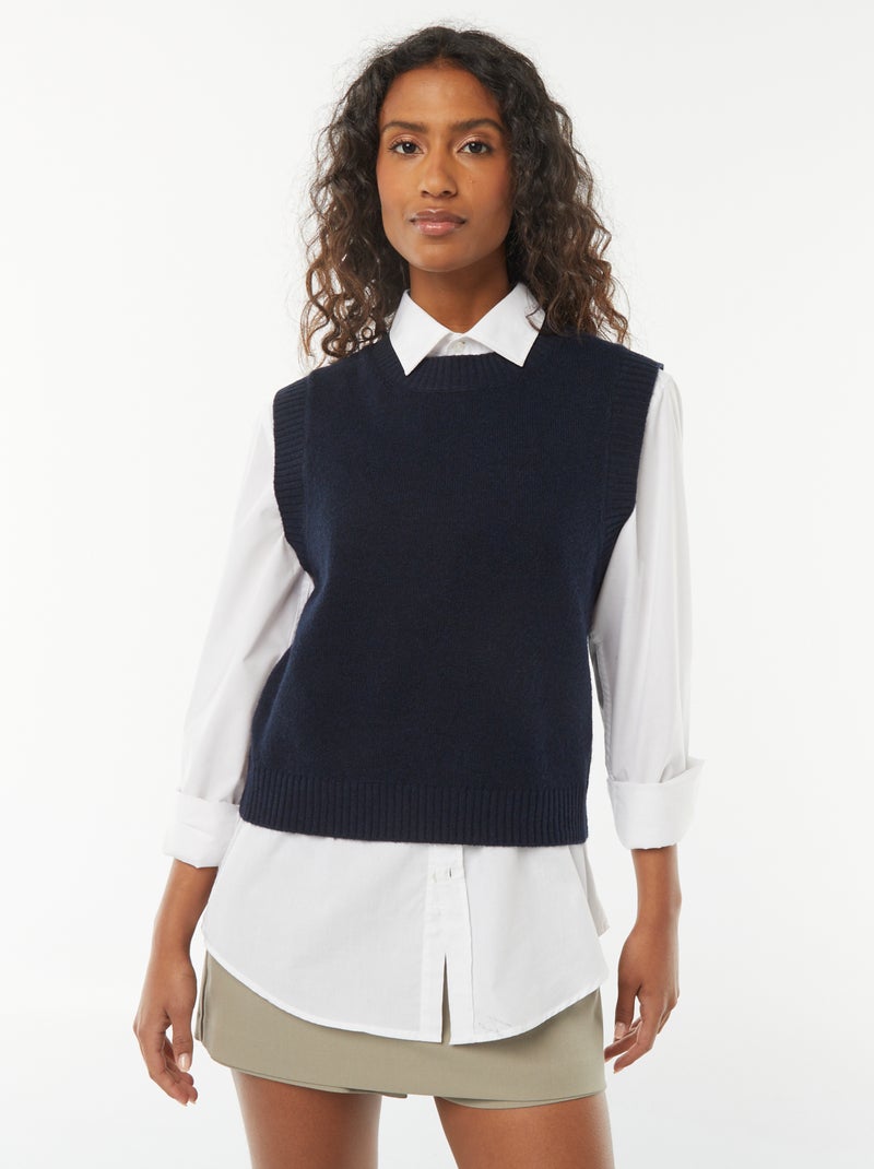 Mouwloze, gebreide trui Blauw - Kiabi