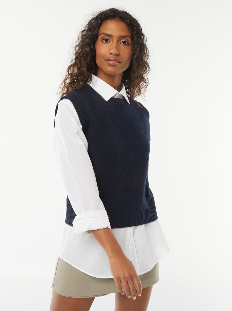 Mouwloze, gebreide trui Blauw - Kiabi