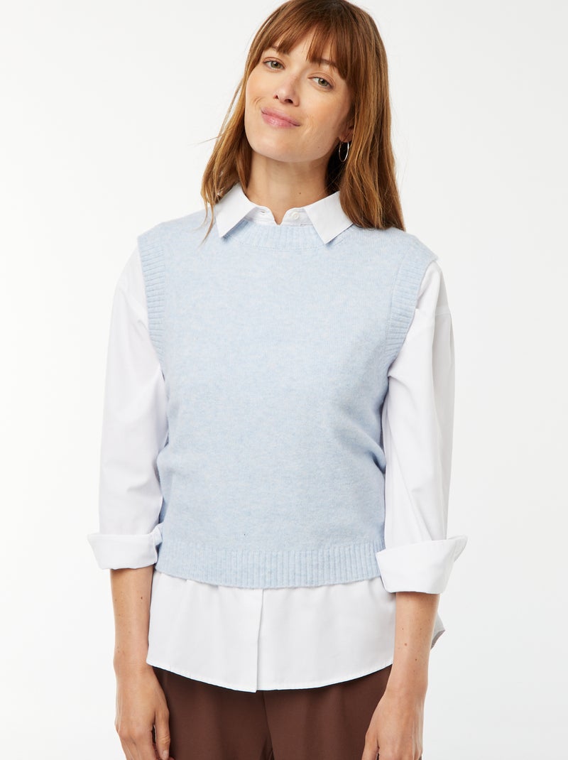 Mouwloze, gebreide trui Blauw - Kiabi