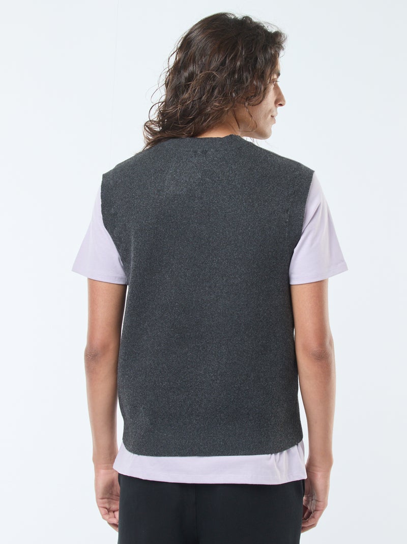 Mouwloze, gebreide trui met V-hals Grijs Man Kiabi