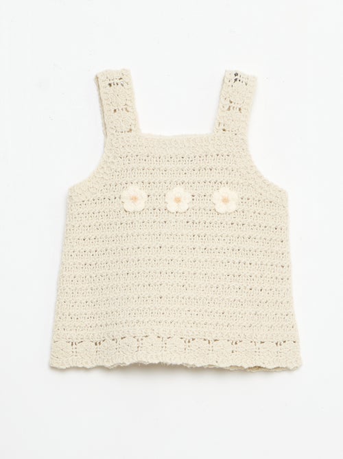 Mouwloze gehaakte trui met bloemdetails - Kiabi