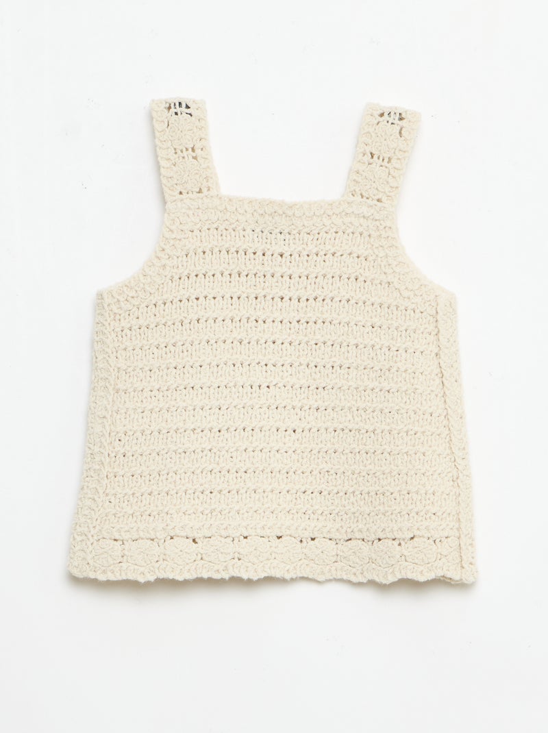 Mouwloze gehaakte trui met bloemdetails Biege - Kiabi