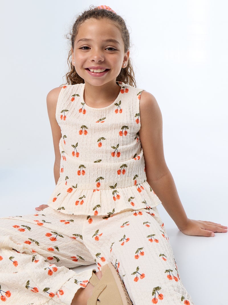 Mouwloze gewafelde blouse Wit - Kiabi