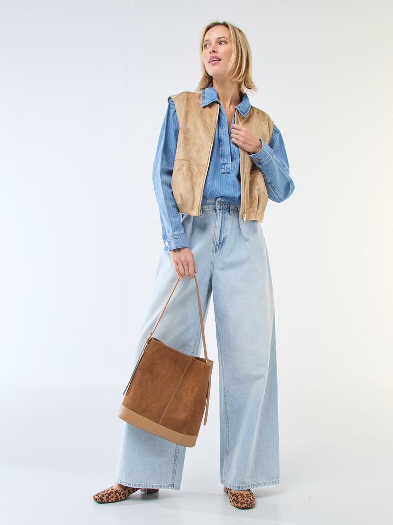 Mouwloze jas van suèdine Biege - Kiabi