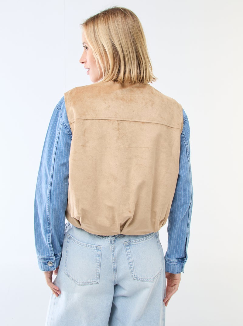 Mouwloze jas van suèdine Biege - Kiabi