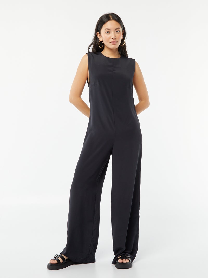 Mouwloze jumpsuit met motiefje zwart - Kiabi