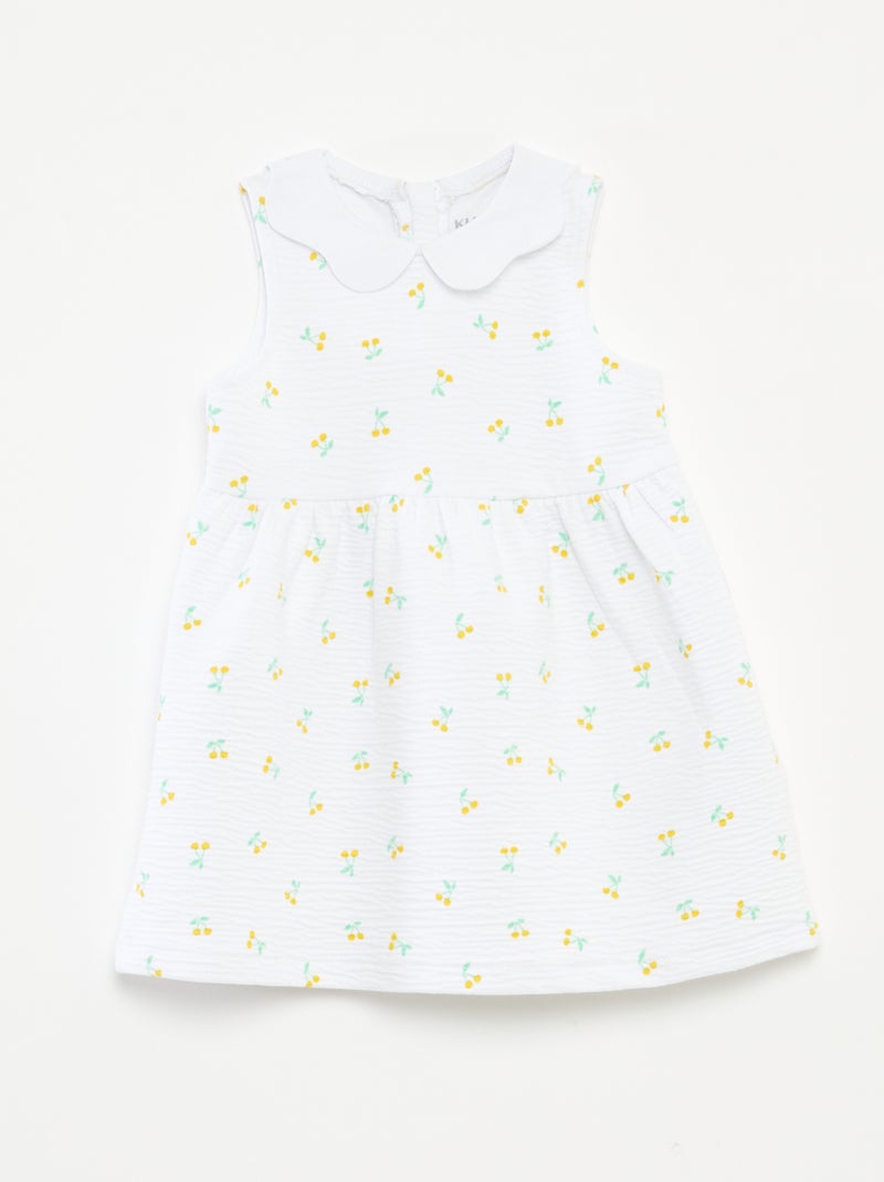 Mouwloze jurk van kreukeltricot met motiefje WIT - Kiabi