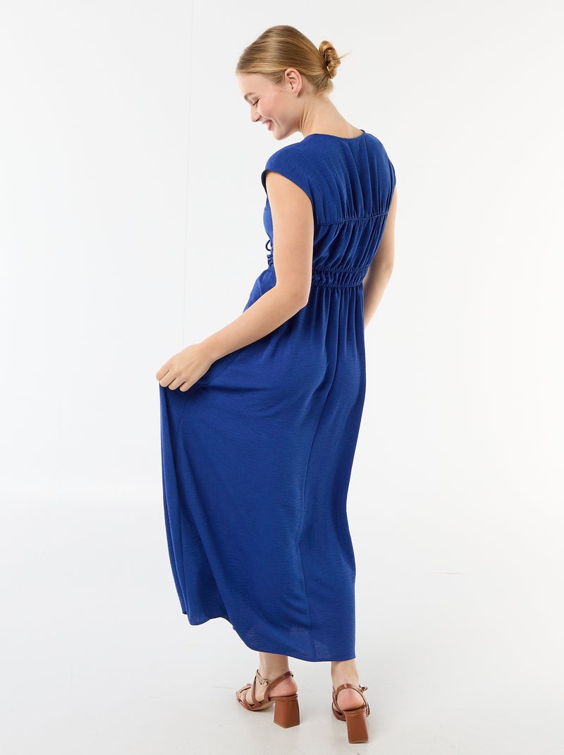 Mouwloze lange jurk met knoop Blauw - Kiabi
