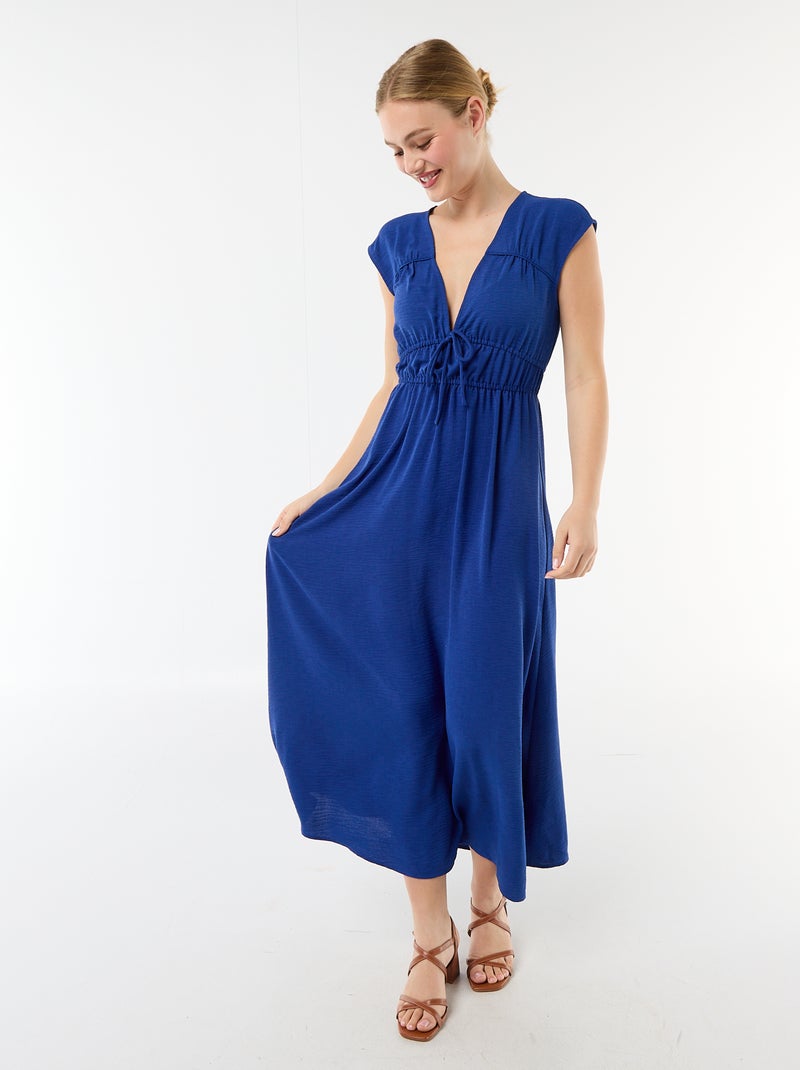 Mouwloze lange jurk met knoop Blauw - Kiabi