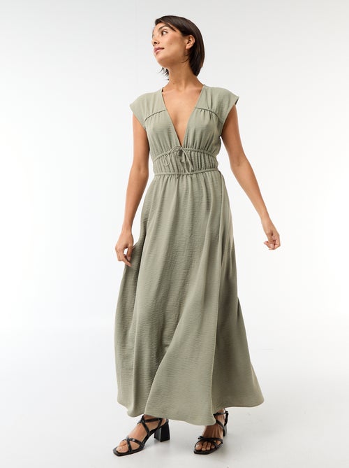 Mouwloze lange jurk met knoop - Kiabi