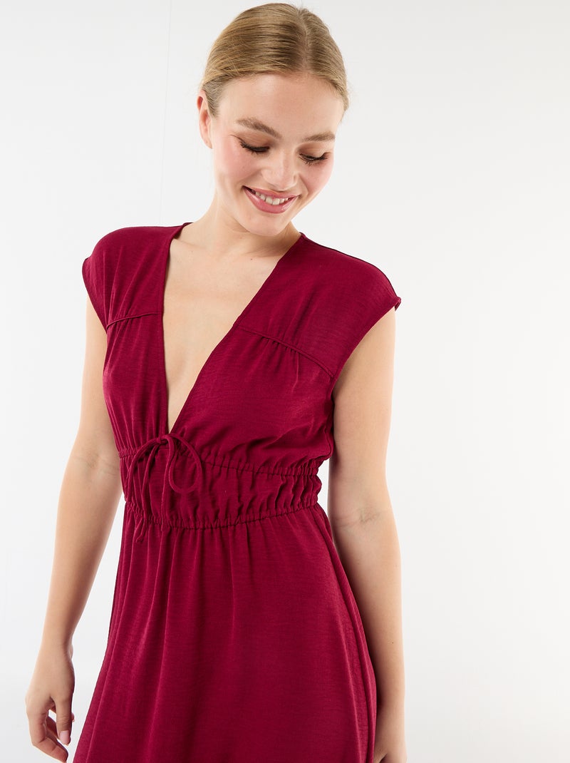 Mouwloze lange jurk met knoop Rood - Kiabi