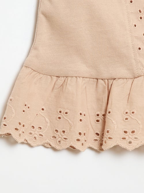 Mouwloze T-shirt van katoenen jerseytricot met broderie anglaise-details - Kiabi