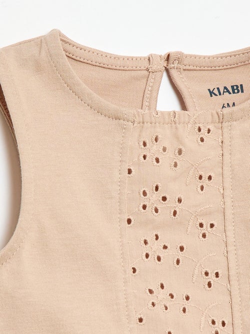 Mouwloze T-shirt van katoenen jerseytricot met broderie anglaise-details - Kiabi