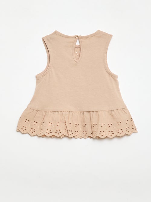 Mouwloze T-shirt van katoenen jerseytricot met broderie anglaise-details - Kiabi