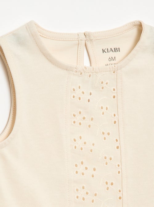 Mouwloze T-shirt van katoenen jerseytricot met broderie anglaise-details - Kiabi