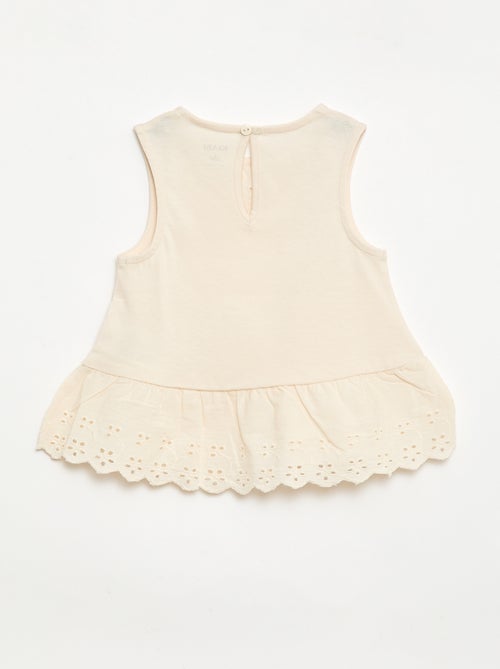Mouwloze T-shirt van katoenen jerseytricot met broderie anglaise-details - Kiabi