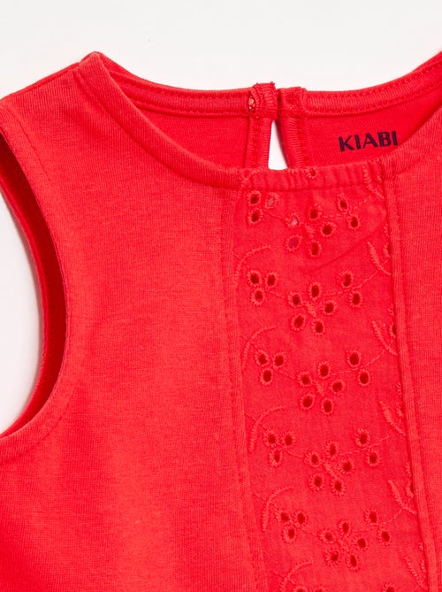 Mouwloze T-shirt van katoenen jerseytricot met broderie anglaise-details - Kiabi