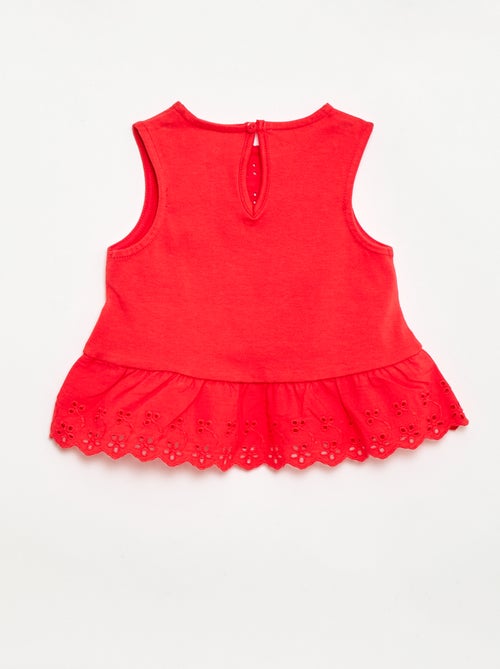 Mouwloze T-shirt van katoenen jerseytricot met broderie anglaise-details - Kiabi