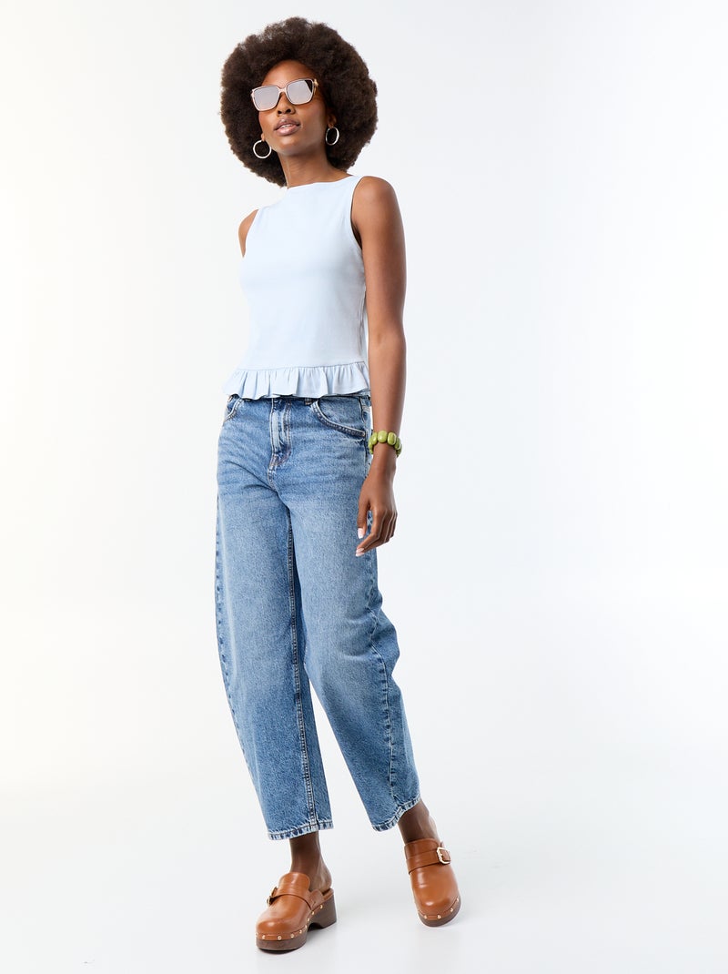 Mouwloze top met bootkraag en gerafelde onderkant Blauw - Kiabi